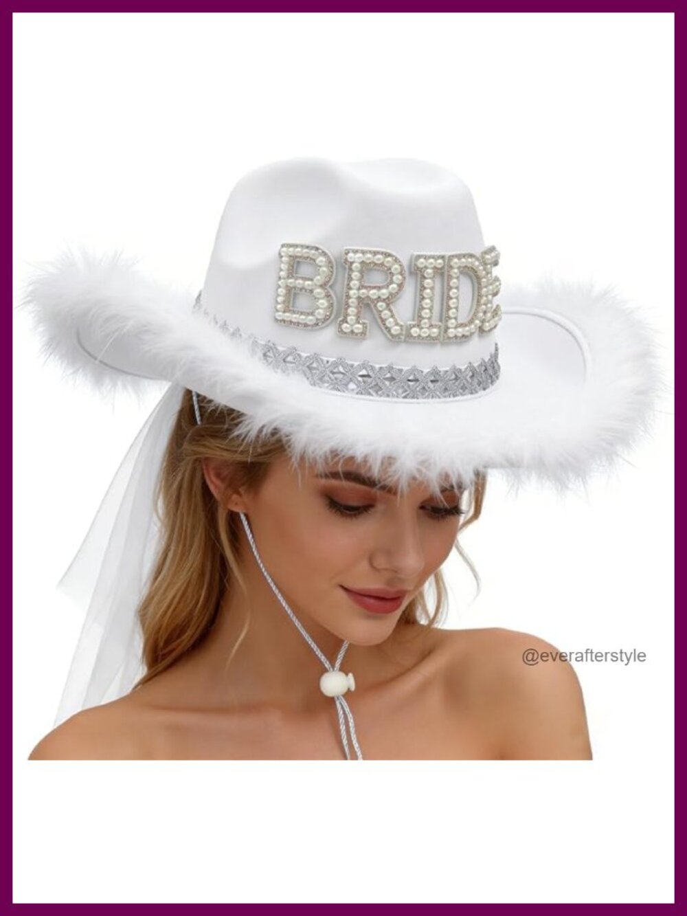 Rhinestone BRIDE Cowboy Hat with Veil Fringe Felt Western Bachelorette